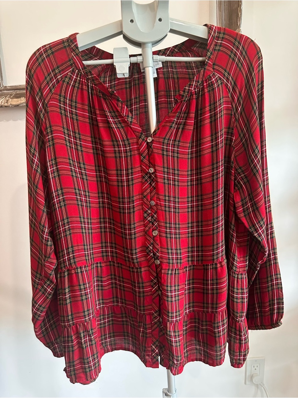 J. Jill Red and Black Plaid Button-Front Women’s Top